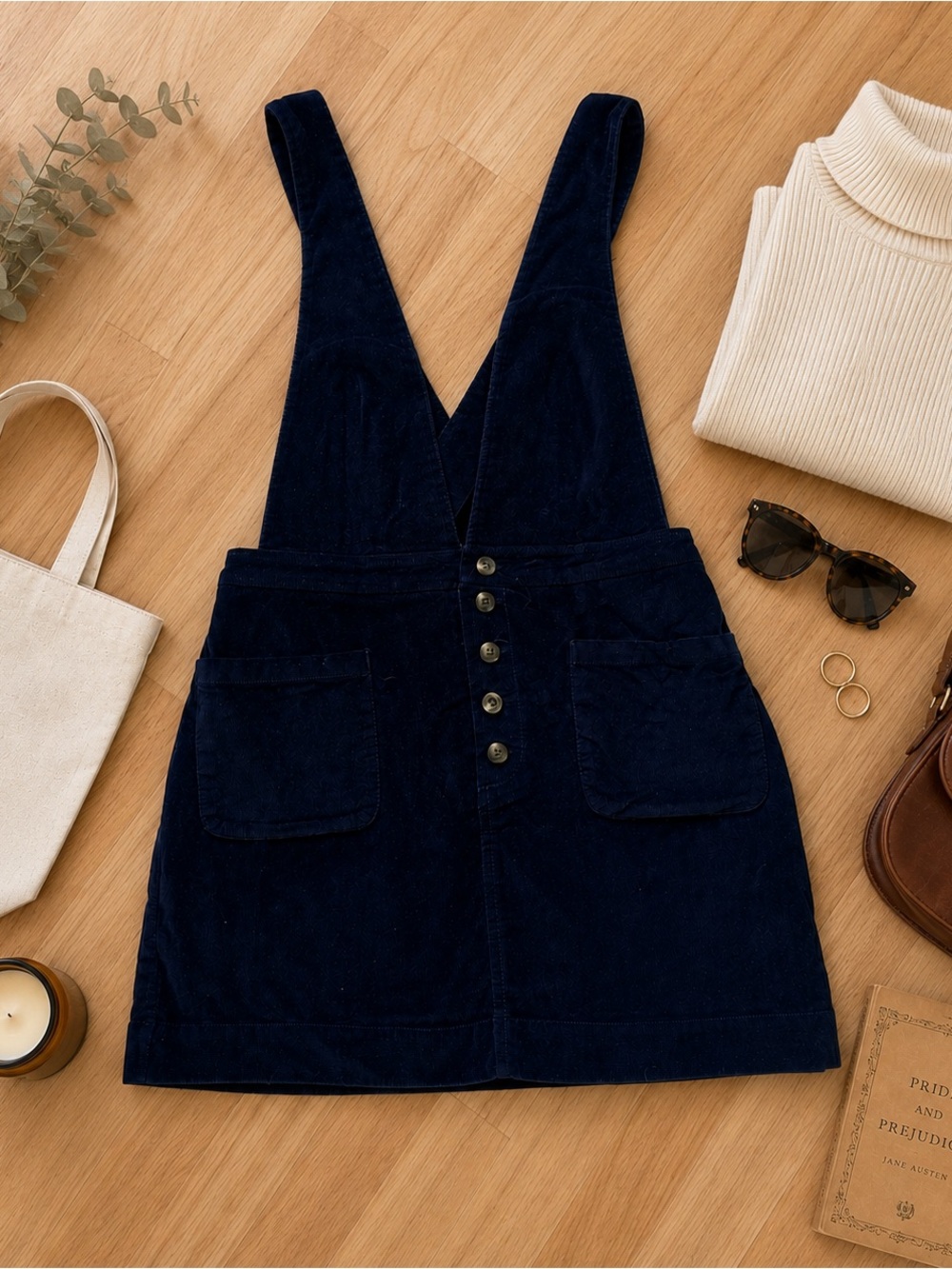 Free People Navy Corduroy Pinafore Mini Dress Sz 2